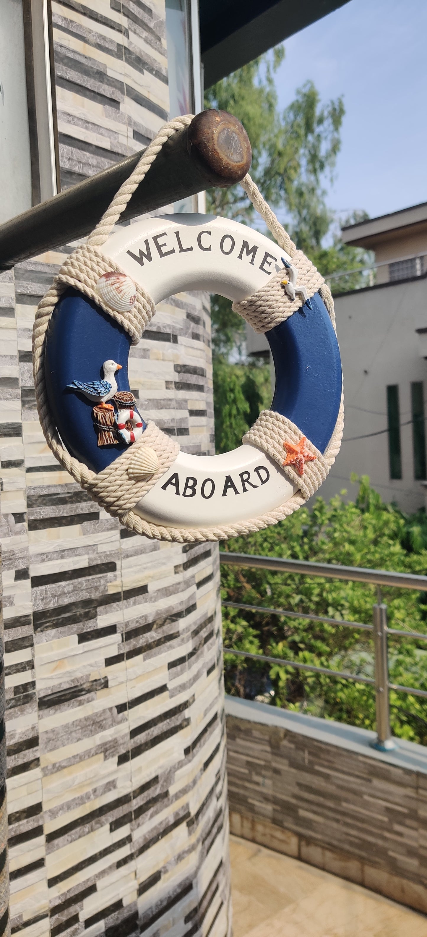 Nautical "Welcome Aboard" Hanging Life Ring Wall Décor