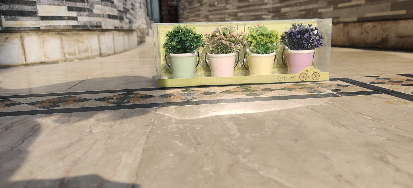 Mini Pastel Garden – Set of 4 Artificial Plants in Cute Ceramic Pots