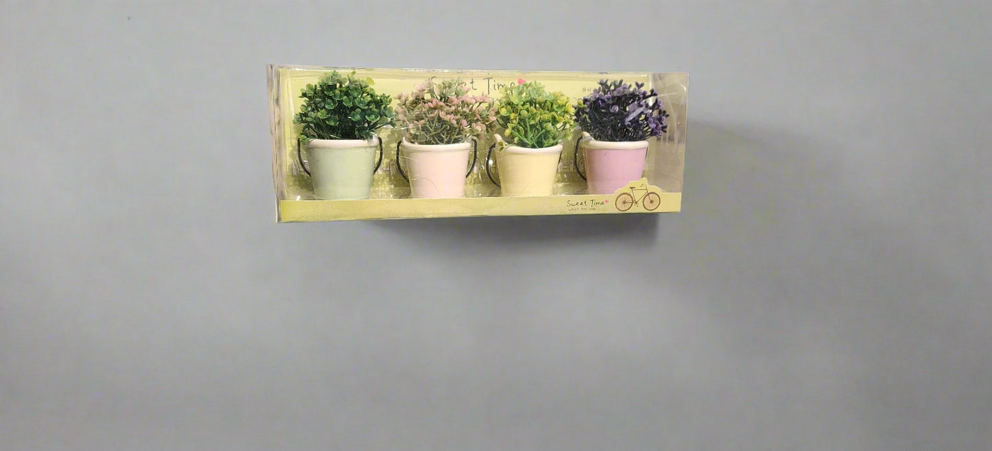 Mini Pastel Garden – Set of 4 Artificial Plants in Cute Ceramic Pots