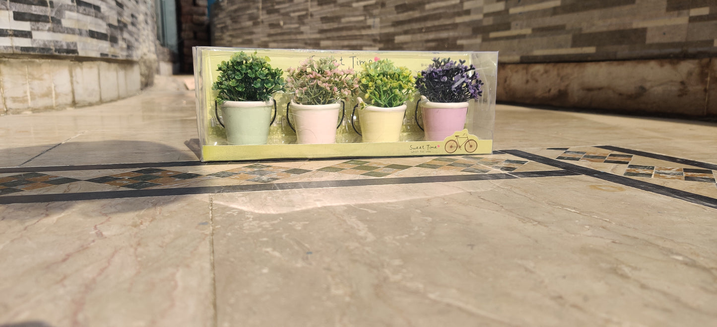 Mini Pastel Garden – Set of 4 Artificial Plants in Cute Ceramic Pots