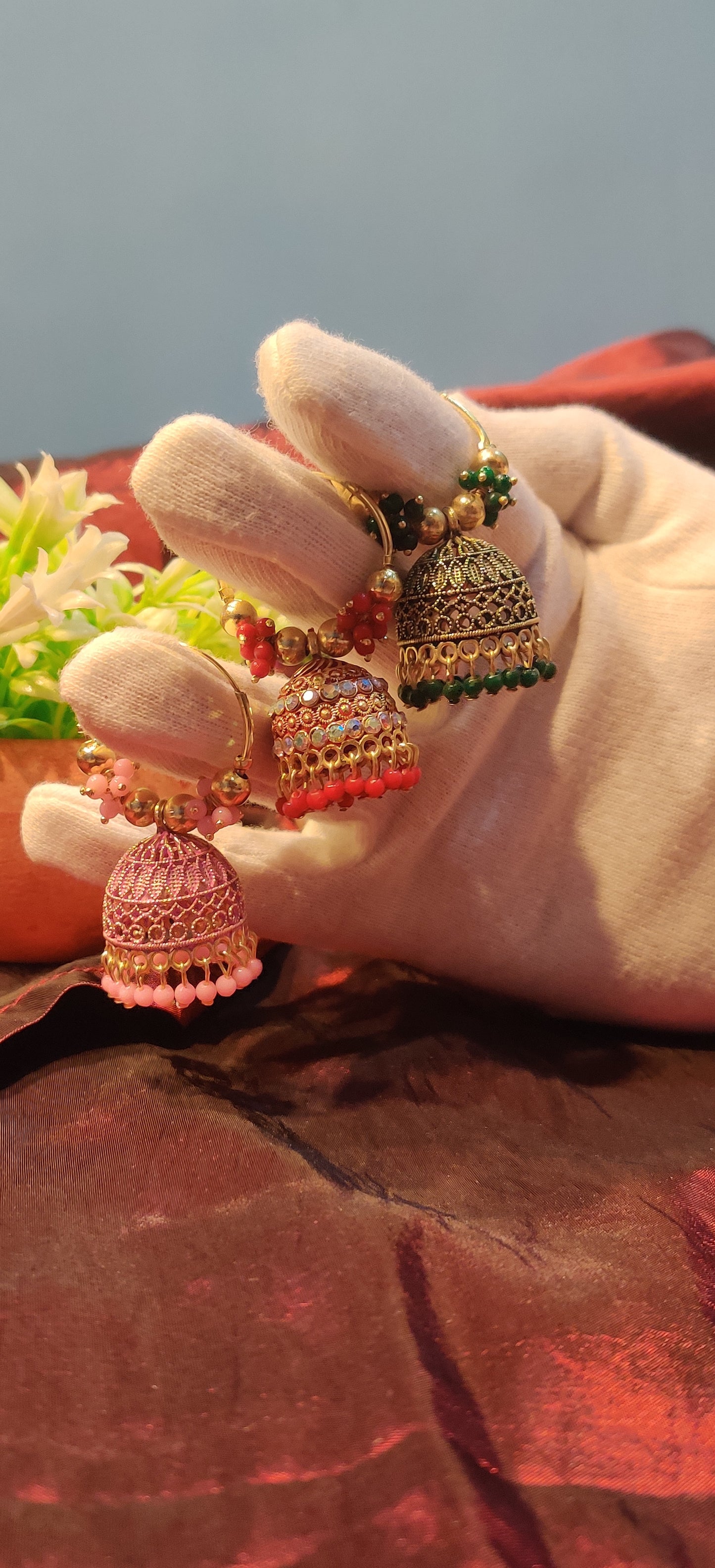 Colorful Traditional Hoop Jhumka Earrings – Set of 3 Styles