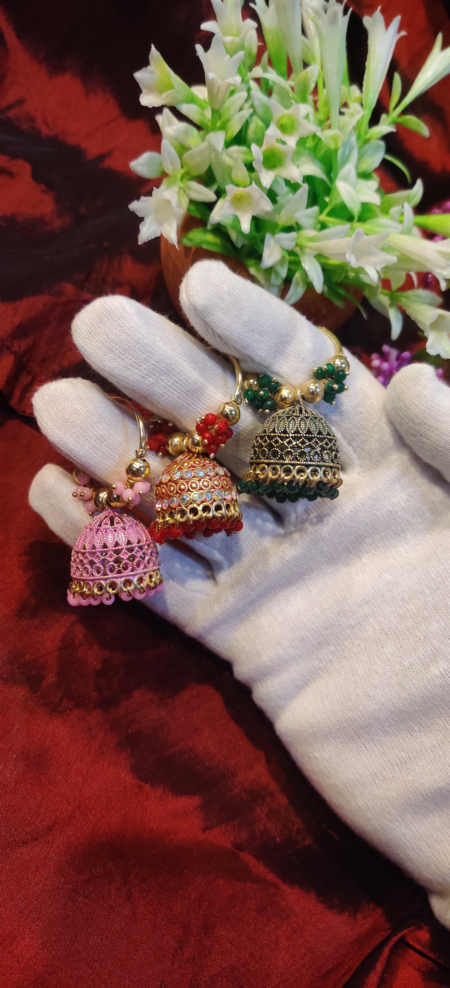Colorful Traditional Hoop Jhumka Earrings – Set of 3 Styles