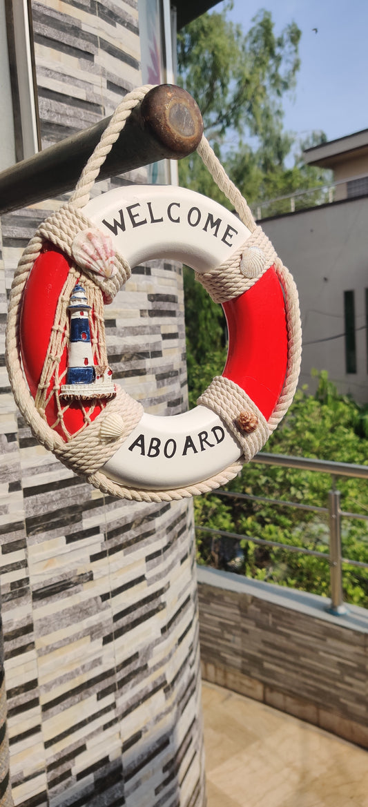 Nautical "Welcome Aboard" Hanging Life Ring Wall Décor