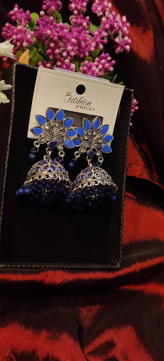 Color stone silver ear rings