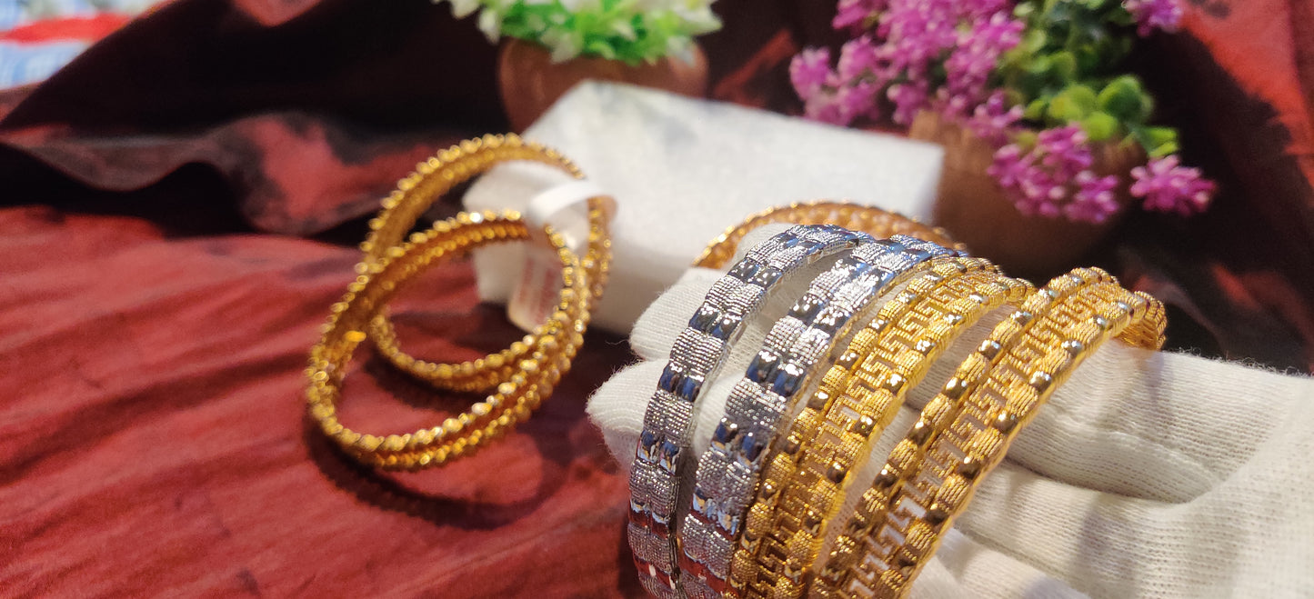 Heavy Embellished Gold water Bangles with Multicolor Stones – 2 Pieces (Size 2.6)